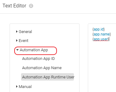 Automation App keys in the Text Editor